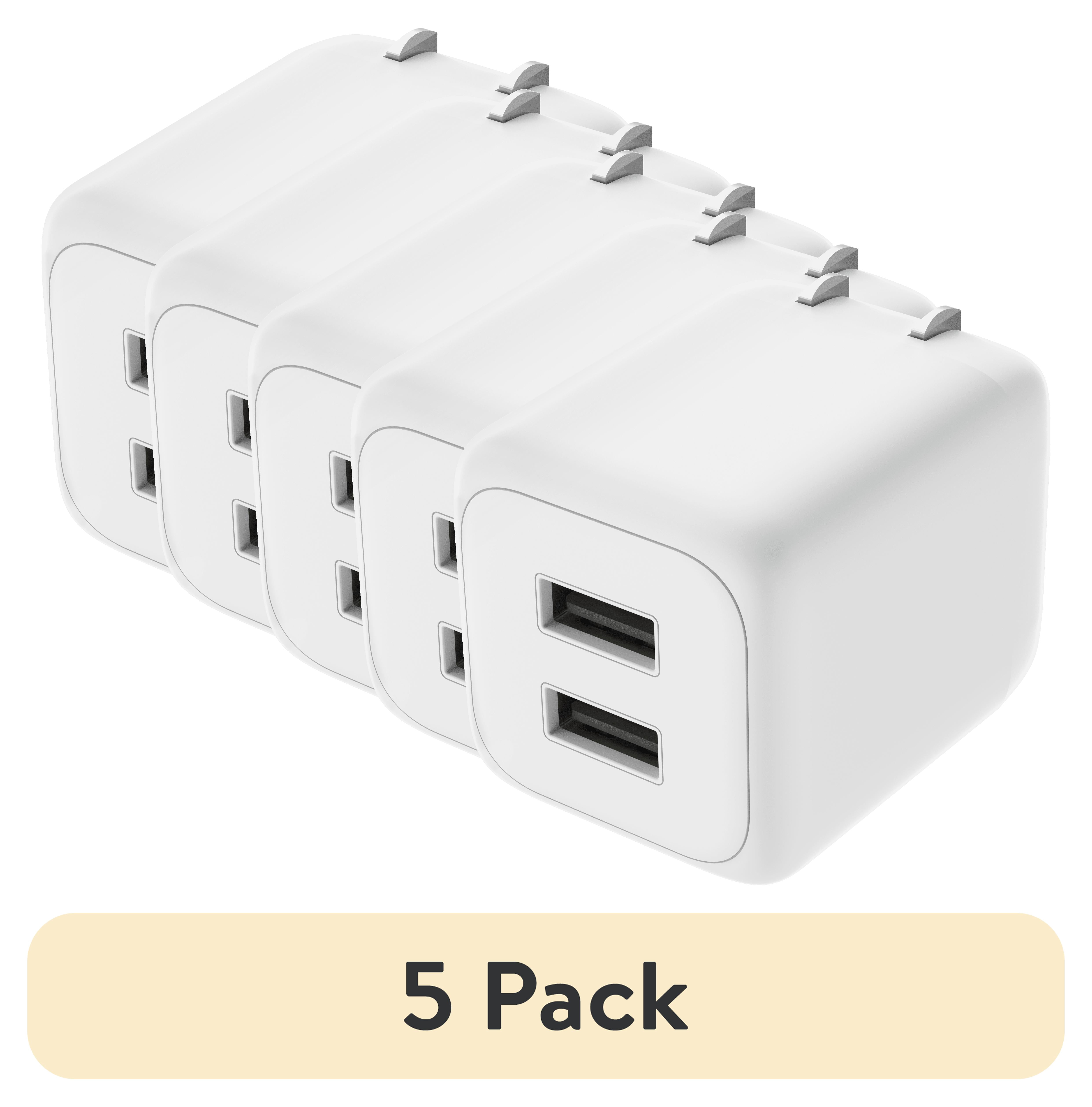 (5 pack) ONN. 24W WALL CHARGER WITH C-A CABLE WHT