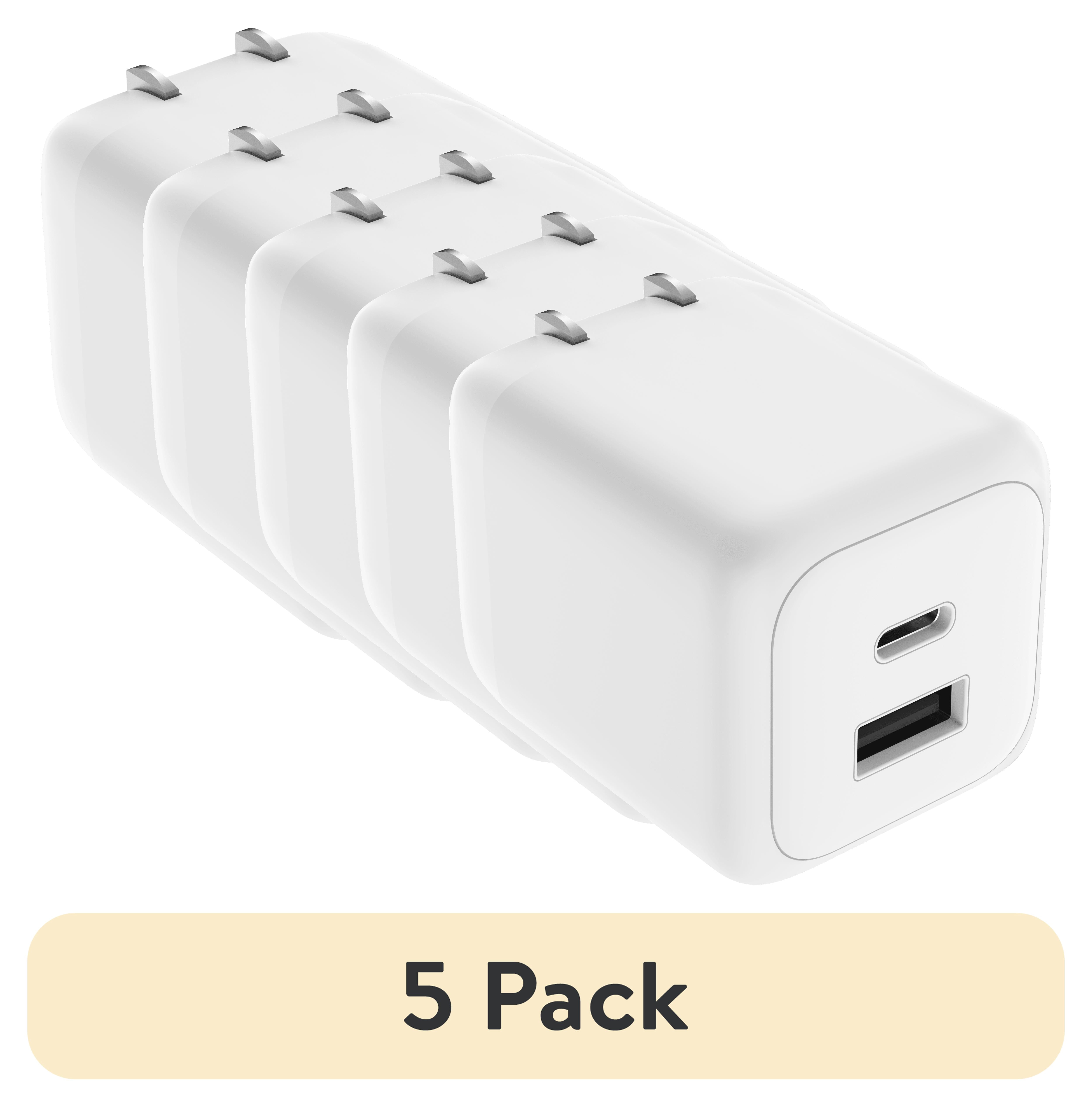 (5 pack) ONN. 32W Dual USB-C and USB Wall Charger Power Adapter