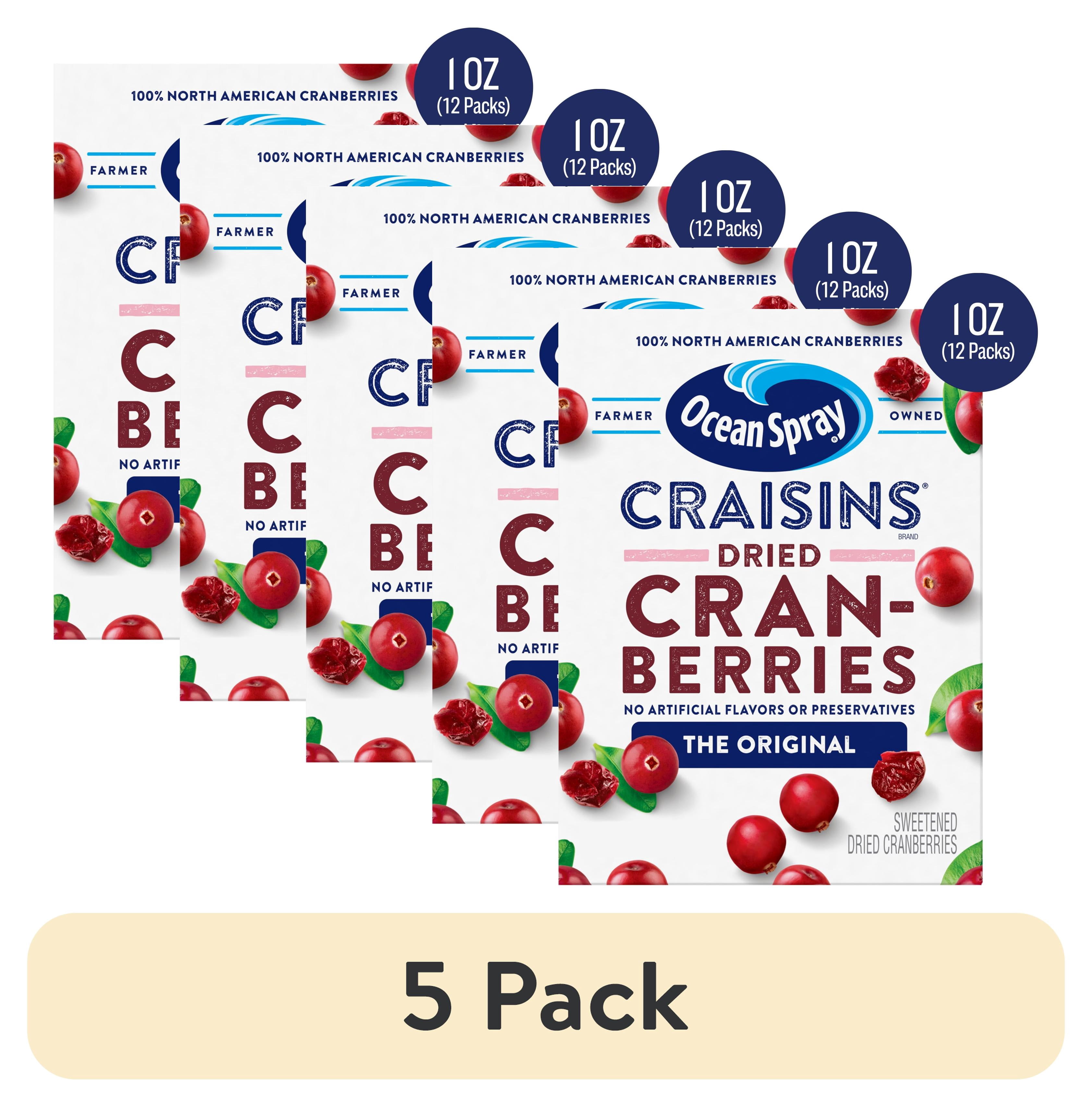 (5 pack) Ocean Spray® Craisins® Original Dried Cranberries, Dried Fruit, 1 oz Bricks, 12 Count