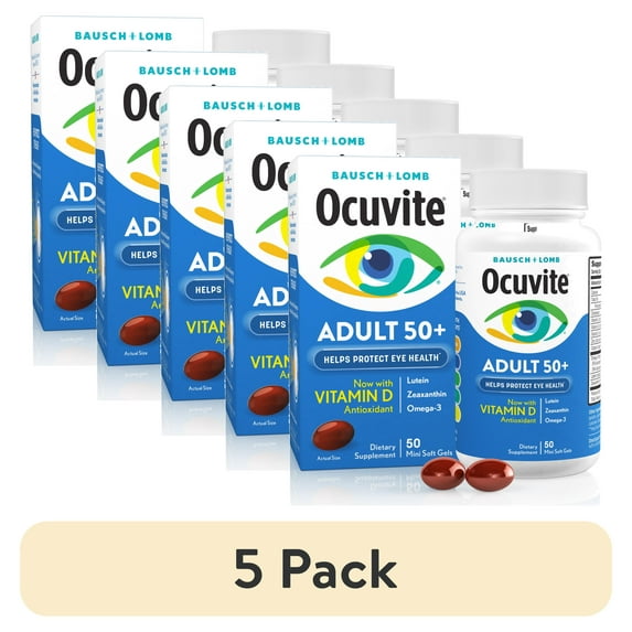 (5 pack) Ocuvite Adult 50 Plus Eye Vitamins and Minerals with Lutein and Zeaxanthin and Omega 3 Softgels, 50 Count
