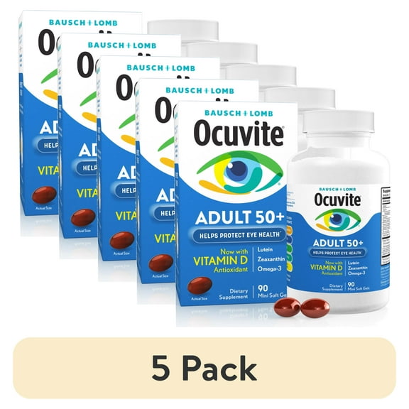 (5 pack) Ocuvite Adult 50 Plus Eye Vitamins and Minerals with Lutein and Zeaxanthin and Omega 3 Softgels, 90 Count