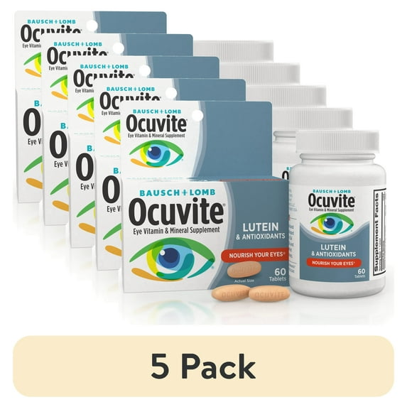 (5 pack) Ocuvite Eye Vitamin & Mineral Supplement, Contains Zinc, Vitamins A, C, E, & Lutein, 60 Tablets, From Bausch + Lomb