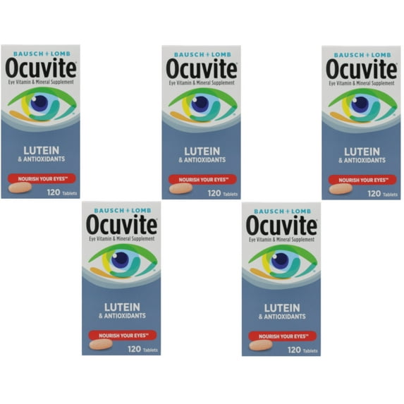 (5 pack) Ocuvite Eye Vitamin & Mineral Supplement Tablets, Lutein & Antioxidants, Nourish Your Eyes, 120 Count