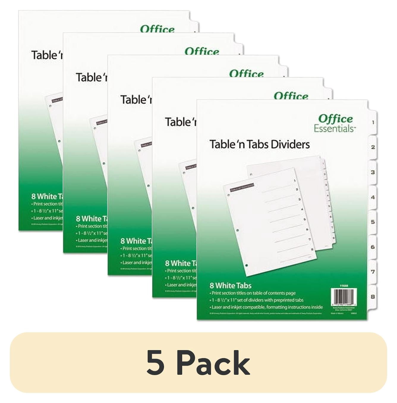 Table Diveider (5 pack) Office Essentials Table 'n Tabs Dividers with White Tabs, 1-8 ...