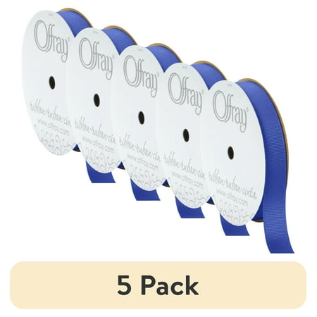 (5 pack) Offray Ribbon, Century Blue 5/8 inch Grosgrain Polyester Ribbon, 18 feet