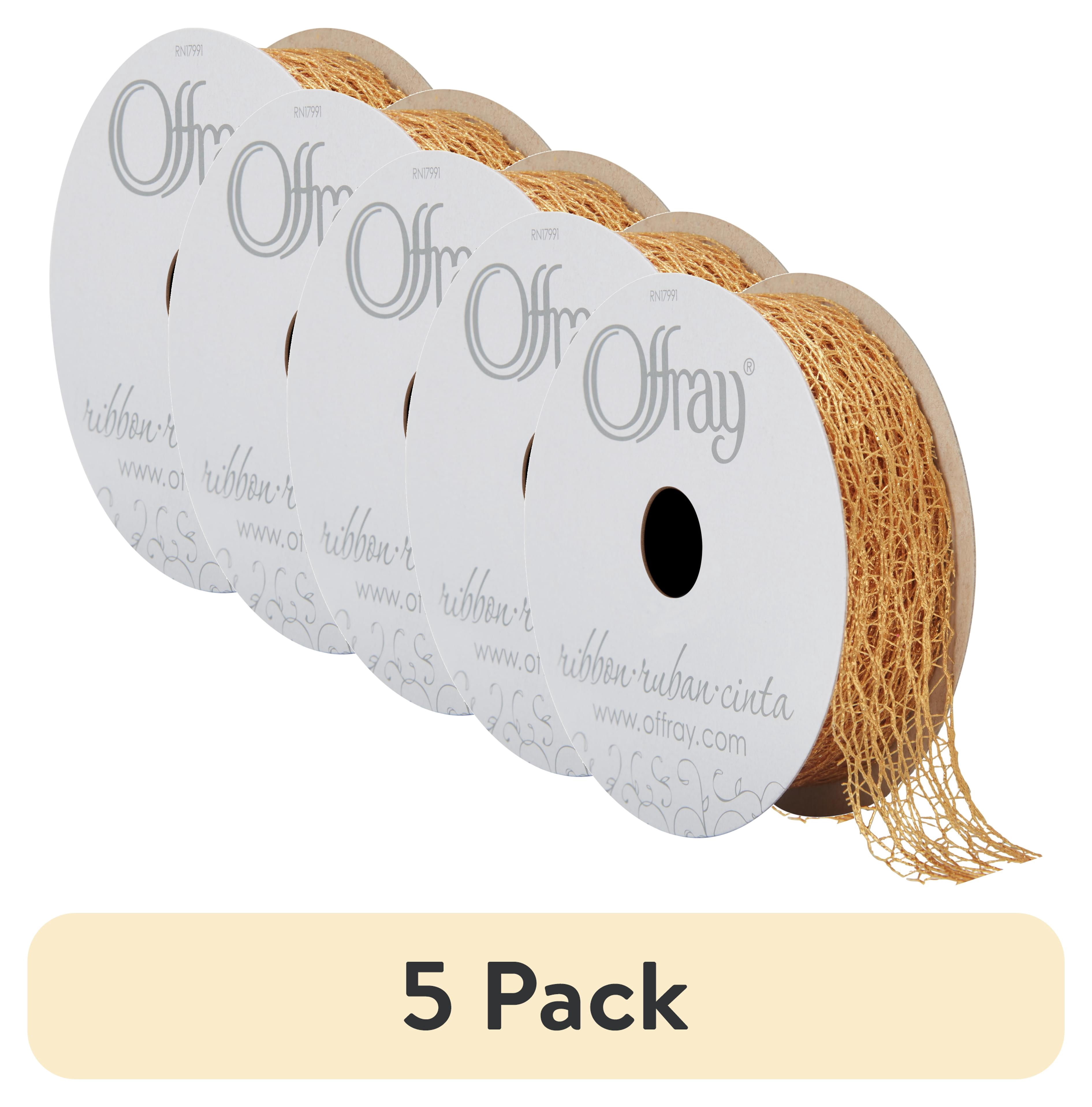 (5 pack) Offray Ribbon, Gold 7/8 inch Metallic Ribbon, 9 feet