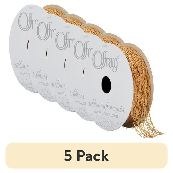 (5 pack) Offray Ribbon, Gold 7/8 inch Metallic Ribbon, 9 feet