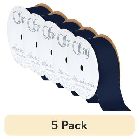 (5 pack) Offray Ribbon, Navy Blue 1 1/2 inch Grosgrain Polyester Ribbon, 12 feet