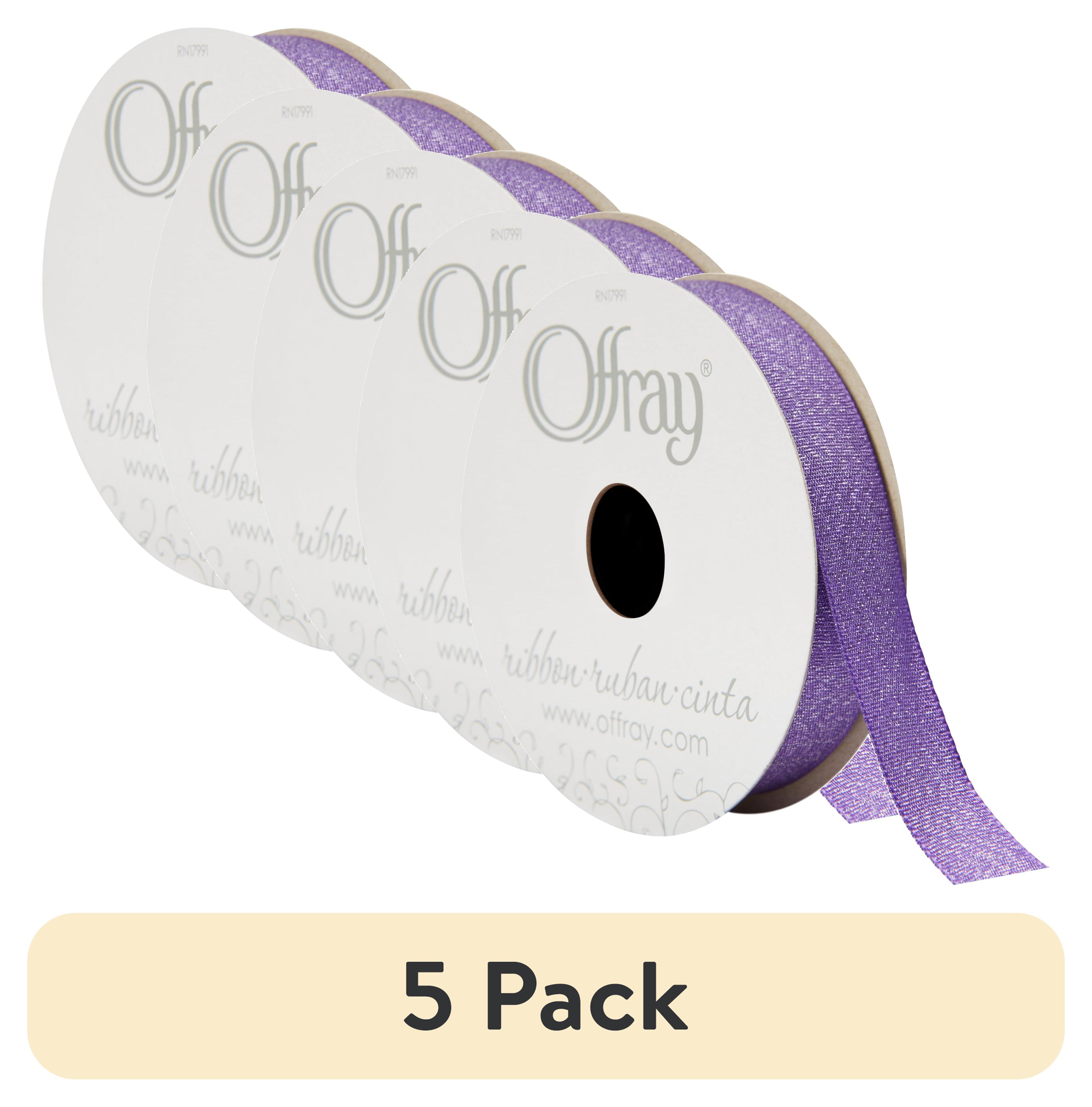 (5 pack) Offray Ribbon, Regal Purple 5/8 inch Metallic Ribbon for Wedding, Crafts, and Gifting, 9 feet, 1 Each