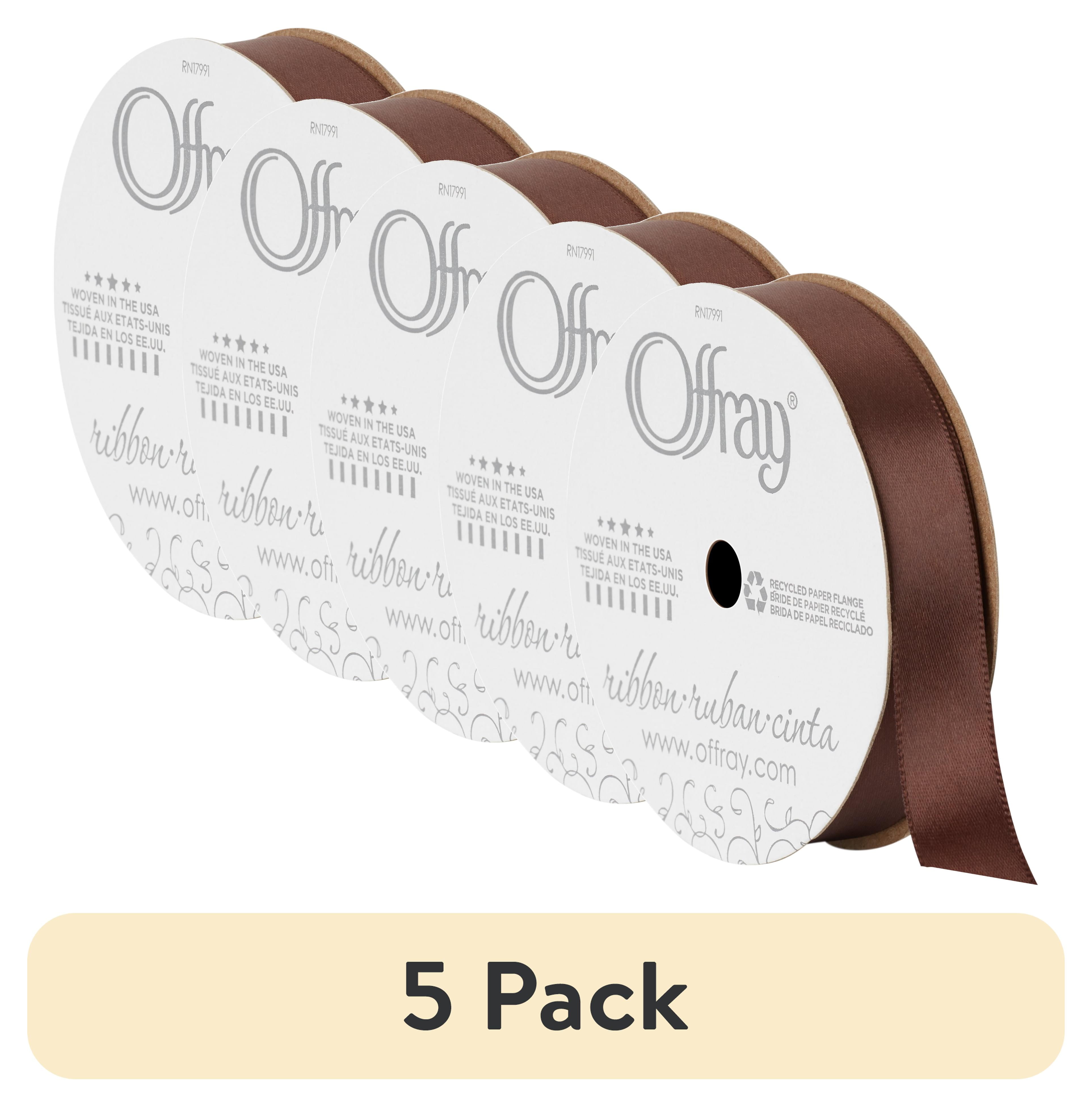 (5 pack) Offray Ribbon, Single Face Satin, Brown, 5/8