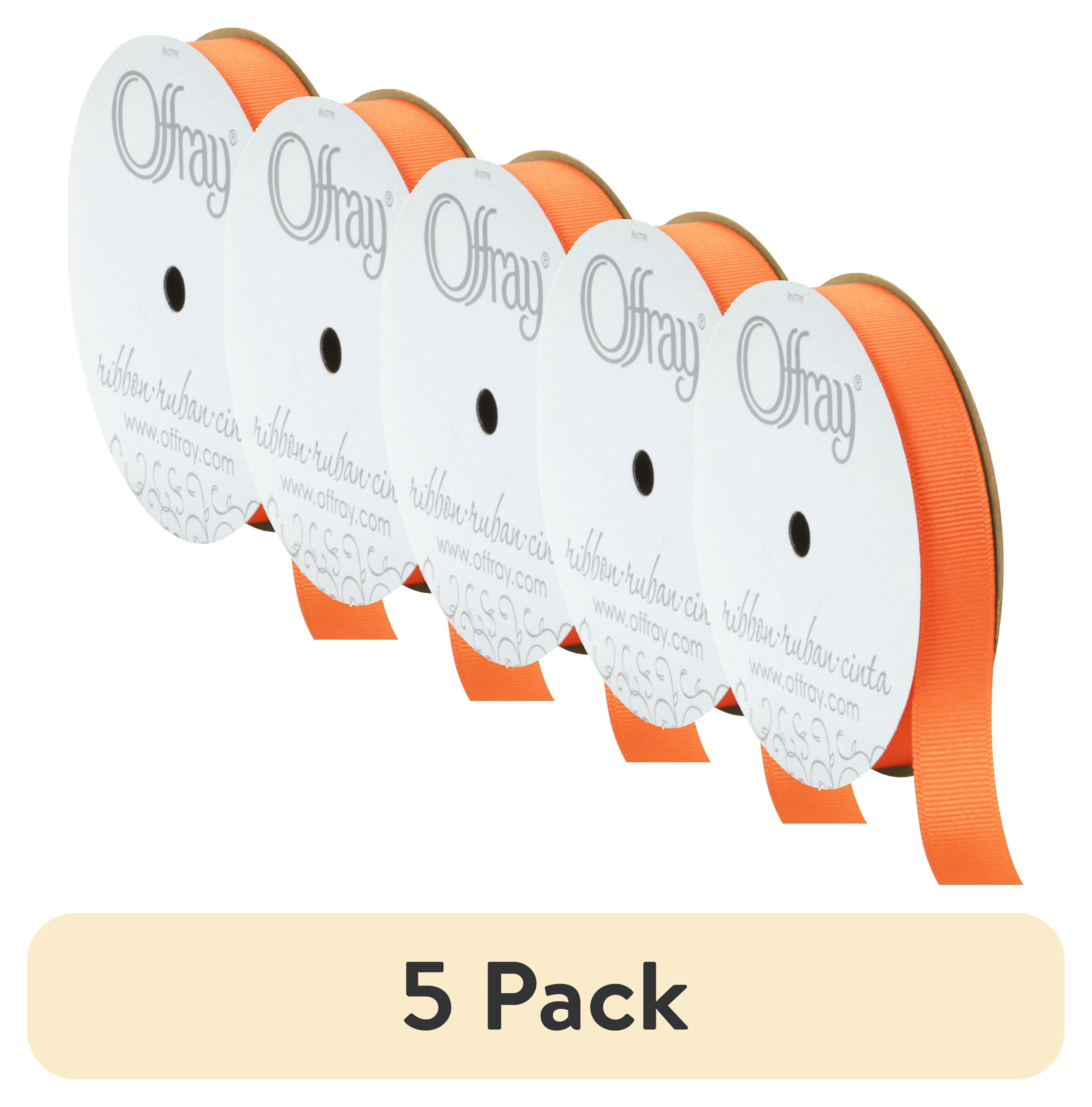 (5 pack) Offray Ribbon, Torrid Orange 5/8 inch Grosgrain Polyester Ribbon, 18 feet
