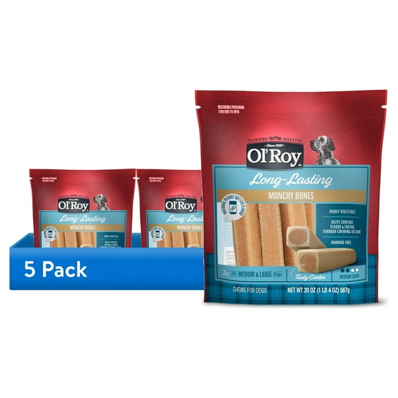(5 pack) Ol' Roy Munchy Bone Dog Treats, Peanut Butter Flavor, 20 oz, 7 Count