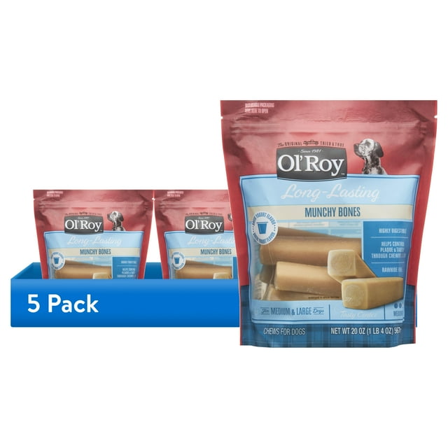 (5 pack) Ol' Roy Munchy Bone Dog Treats, Greek Yogurt, 20 oz, 7 Count