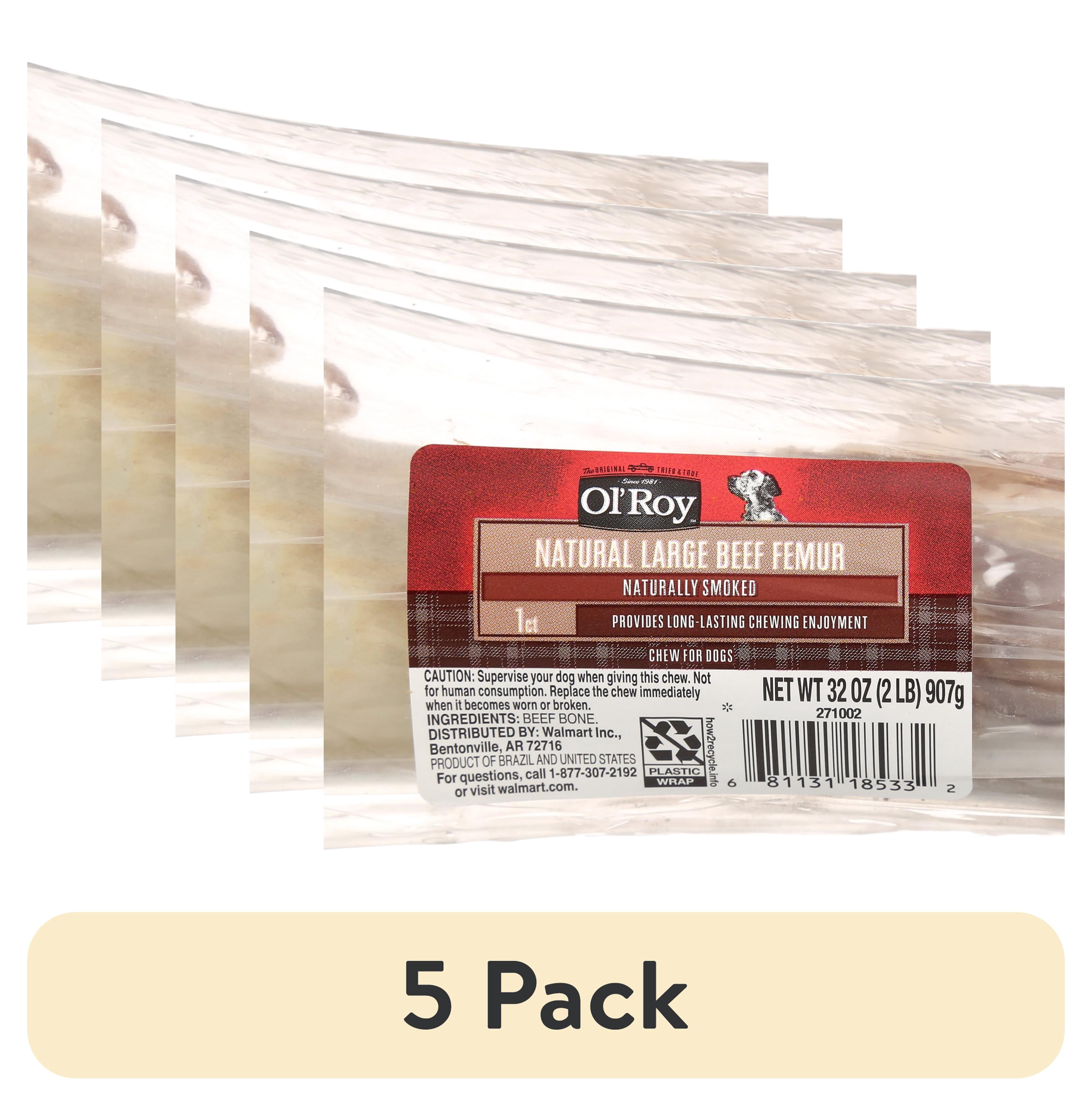 (5 pack) Ol' Roy Natural Large Beef Femur Dog Chew for Healthy Teeth, 1 Pack