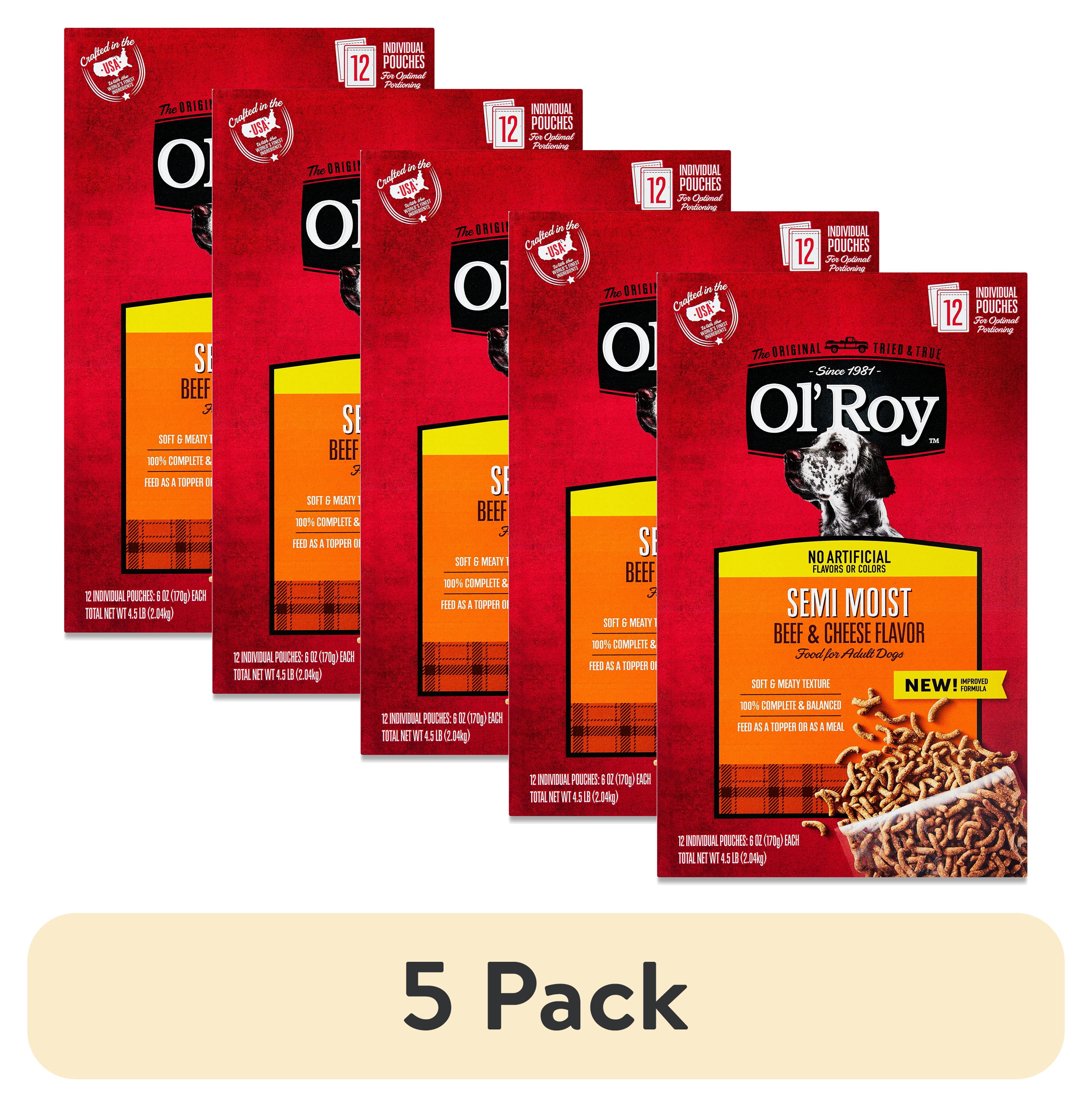 (5 pack) Ol' Roy Semi-Moist Beef and Cheese Flavor Dog Food, 4.5 lb, 12 x 6 oz Pouches