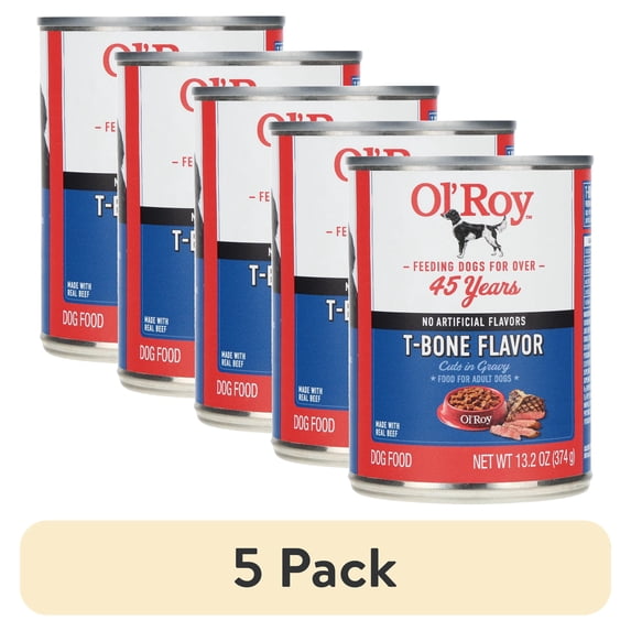 (5 pack) Ol' Roy T-Bone Flavor Cuts in Gravy Wet Dog Food, 13.2 oz Can