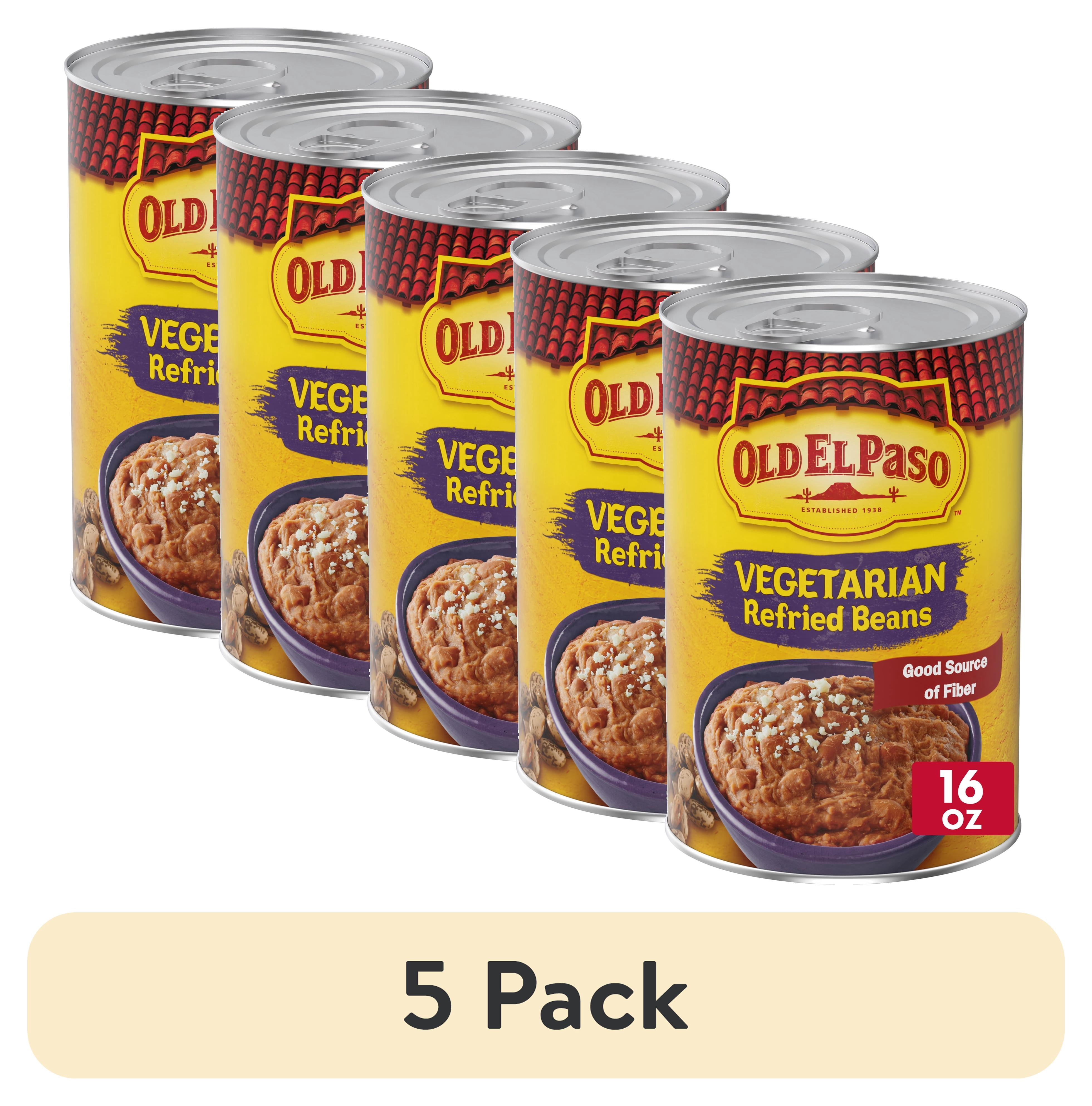 (5 pack) Old El Paso Vegetarian Refried Beans, Meal Prep, Good Source of Fiber, 16 oz