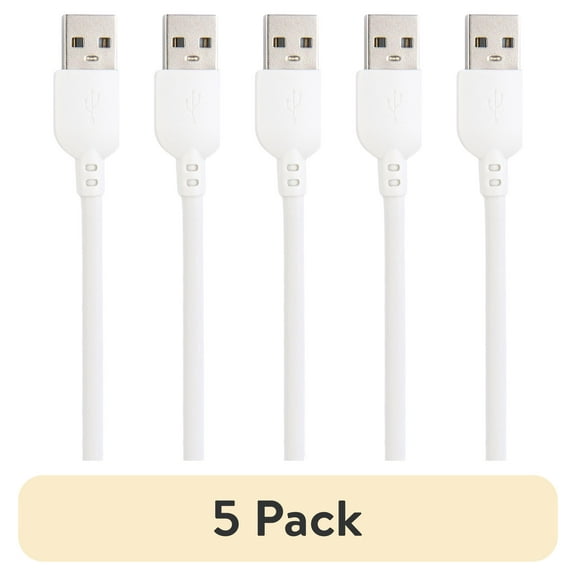 (5 pack) onn 10ft Lightning to USB-A Charging Cable, MFI Certified, White, Compatible with iPhone and iPad