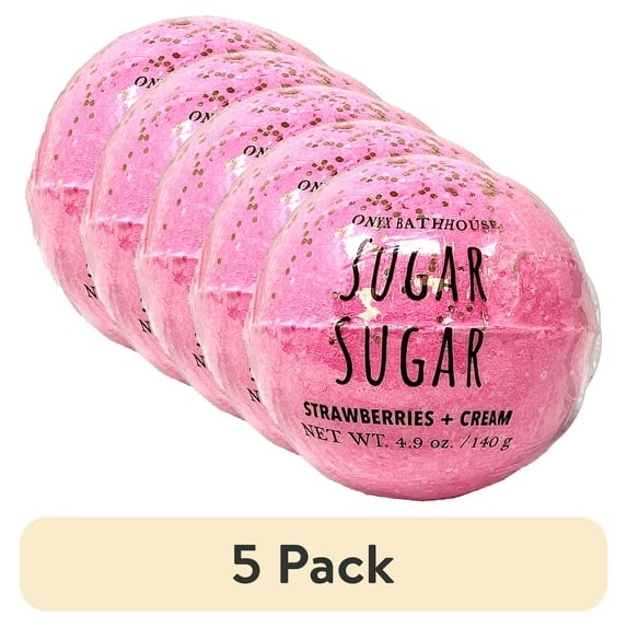 (5 pack) Onyx Bathhouse Sugar Sugar Strawberry & Cream Bath Bomb, 4.9 Oz.