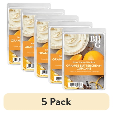 (5 pack) Orange Buttercream Cupcake Scented Wax Melts, Better Homes & Gardens, 5 oz (Value Size)