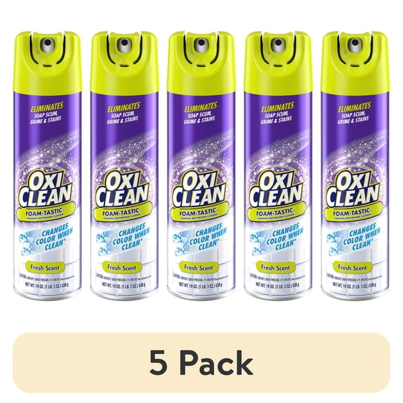 (5 pack) OxiClean Foam-Tastic Foaming Bathroom Cleaner, Removes Soap Scum, Grime & Stains, Fresh Scent, 19 oz