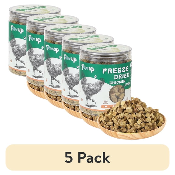 (5 pack) PAWUP Chicken Liver Freeze Dried Dog and Cat Treats, Single Ingredient, Grain Free, No Additives, High Protein Dog Toppers for Training, 4.6oz