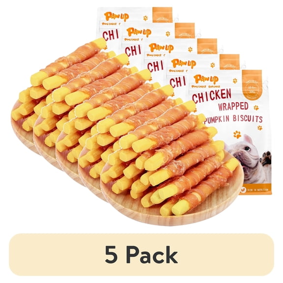 (5 pack) PAWUP Chicken Wrapped Pumpkin Biscuits Dog Treats, Rawhide Free, Promote Digestion Soft Chewy Dog Snacks for All Dogs, 10.6oz
