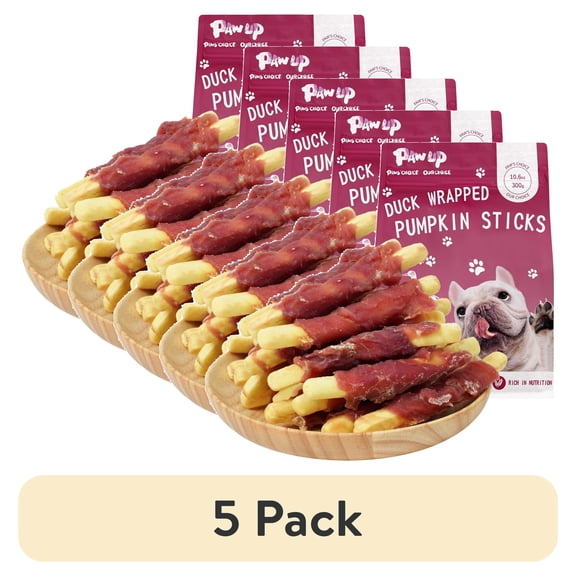 (5 pack) PAWUP Duck Wrapped Pumpkin Biscuits Dog Treats, Rawhide Free, Promote Digestion Soft Chewy Dog Snacks for All Dogs, 10.6oz