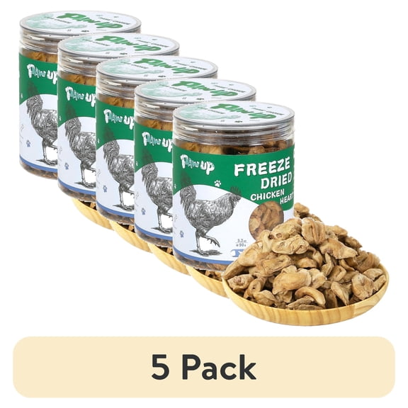 (5 pack) PAWUP Freeze Dried Dog & Cat Treats, 100% Single Ingredient Chicken Heart, All Natural Grain Free, No Additives, High Protein Snacks for Training, 3.2oz