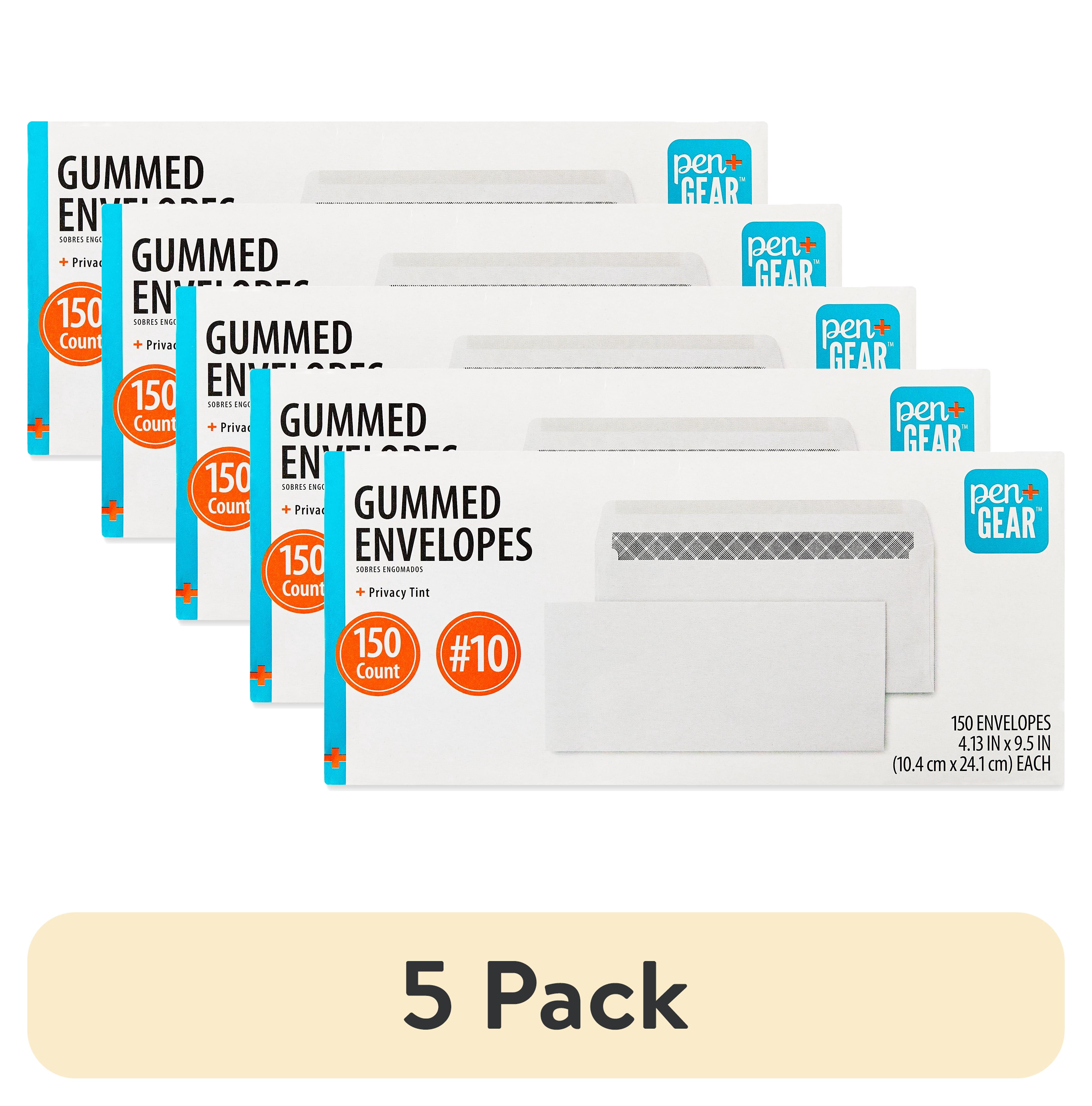 (5 pack) Pen + Gear #10 Gummed Envelopes ,White, Security Tinted, Count per Pack 50  , Size -  4.125"x9.5"
