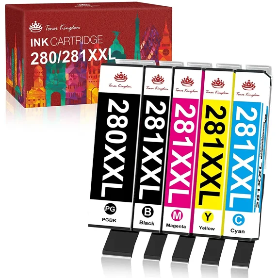 5 pack PGI-280XXL CLI-281XXL Ink Cartridge Compatible For PIXMA TS6120 TR7520 TR8520 TS9100 TS9120