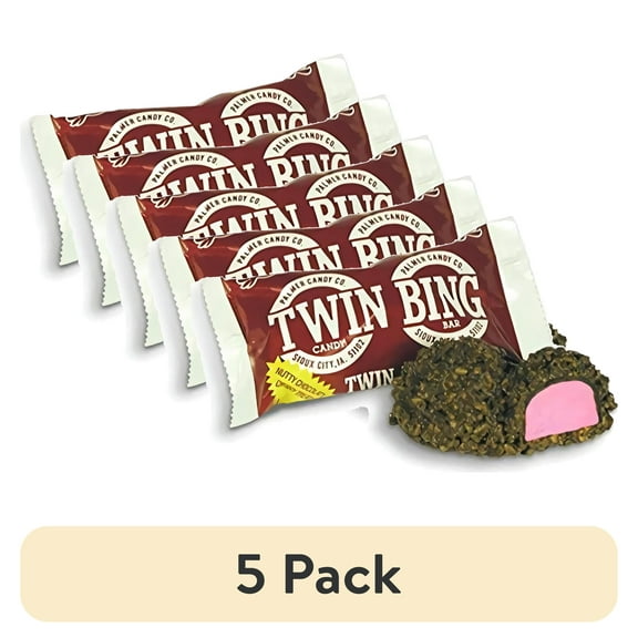 (5 pack) Palmers Twin Bing Candy Bars (12-Pack) - Chocolate Covered Cherry Nougat Candy Bar