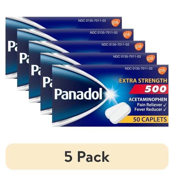 (5 pack) Panadol Extra Strength 500 mg Acetaminophen Caplets, 50 Count, Pain Relief and Fever Reducer