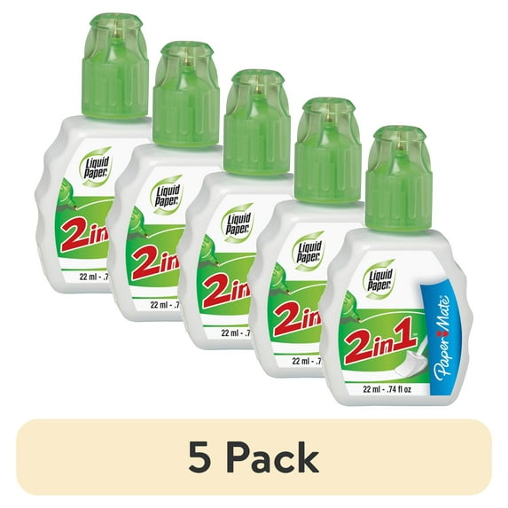 (5 pack) Paper Mate, PAP42030, Liquid Paper 2-in-1 Correction Fluid, 1 Each
