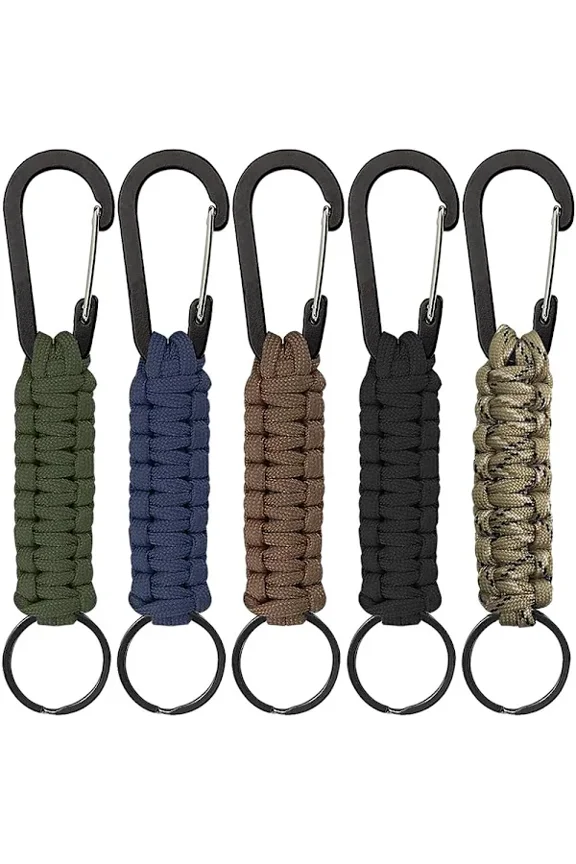 5-pack Paracord keychain with carabiner, braided string for keys