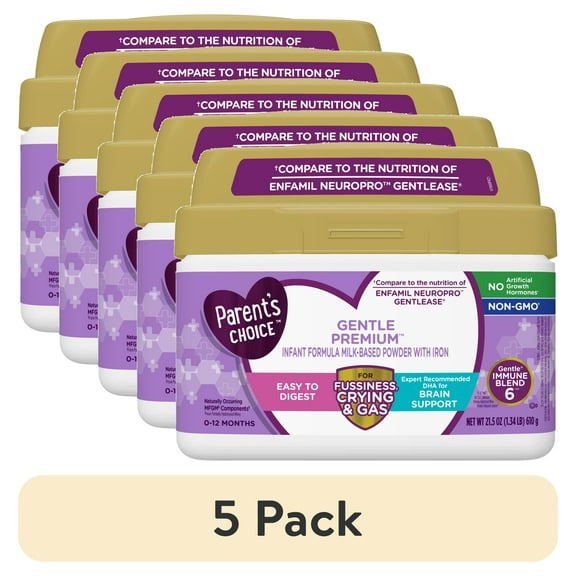 (5 pack) Parent's Choice Gentle Premium Baby Formula; For Fussiness, Gas and Crying, 610 Gram