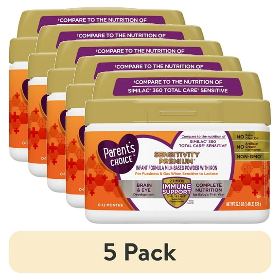 (5 pack) Parent's Choice Sensitivity Premium Baby Formula with Iron, Dual HMOs, 638 Gram