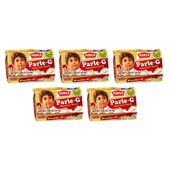 (5 pack) Parle-G Original Cookies, 11.93 oz, 6 Count Individually Wrapped Packs of 12 Crunchy Cookies, Ready to Eat