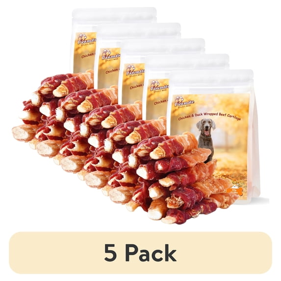 (5 pack) Pawmate Chicken & Duck Wrapped Beef Cartilage Dog Treats, Natural Soft Rawhide-Free Chews for All Dogs, 11oz