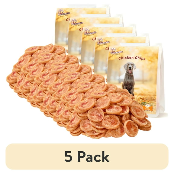 (5 pack) Pawmate Chicken Jerky Chicken Chips Dog Treats, Pure Chicken Free Grain Chew Training Snack for All Dog, 83-85ct