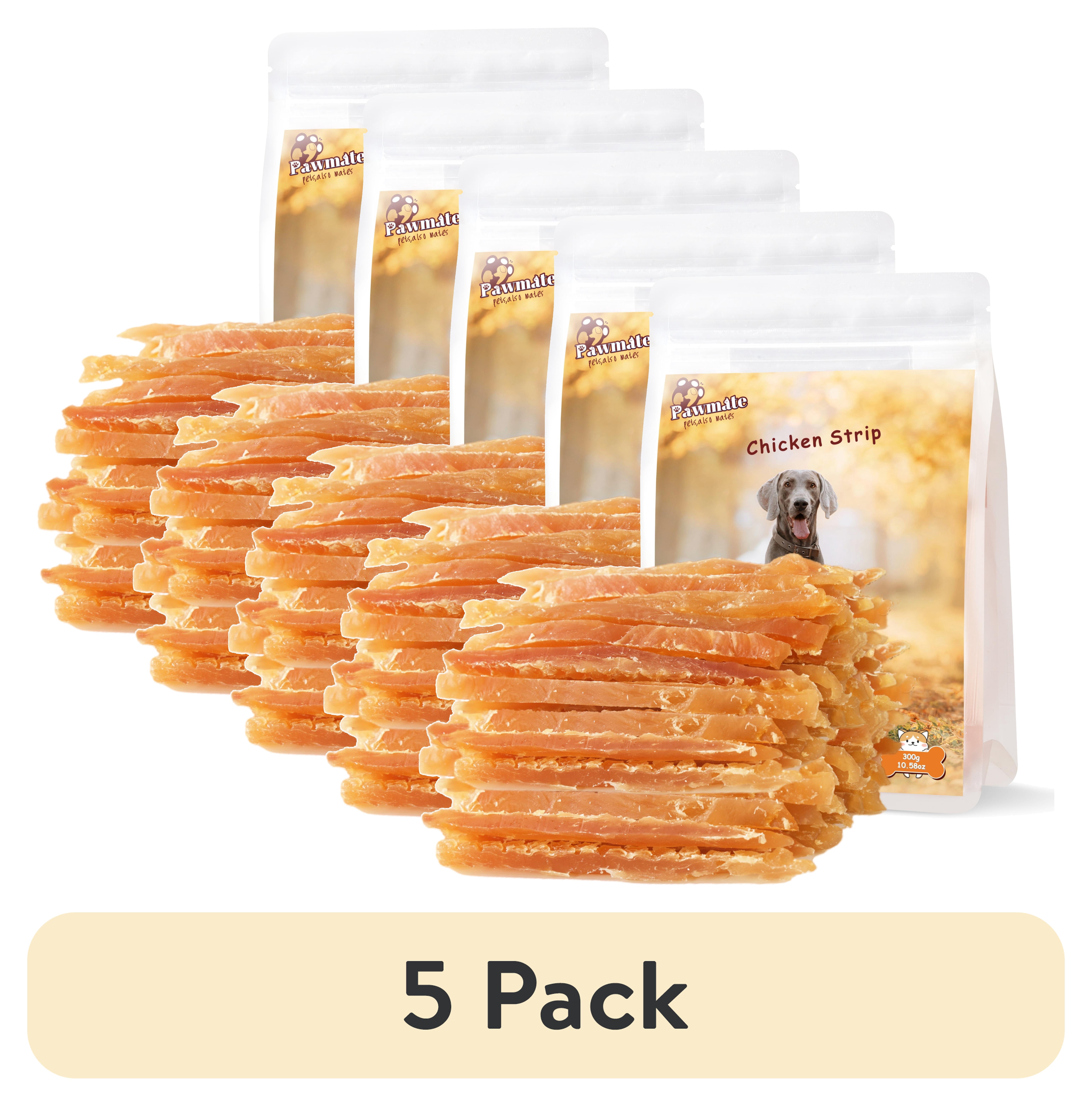 (5 pack) Pawmate Chicken Jerky Dog Treats, High Quality Premium Jerky Snacks for Small Medium Large Dog, 11 oz