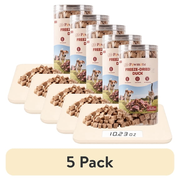 (5 pack) PAWMATE Freeze Dried Duck Treats for Dogs & Cats,Single Ingredient, High Protein Training Treats, 10.23oz