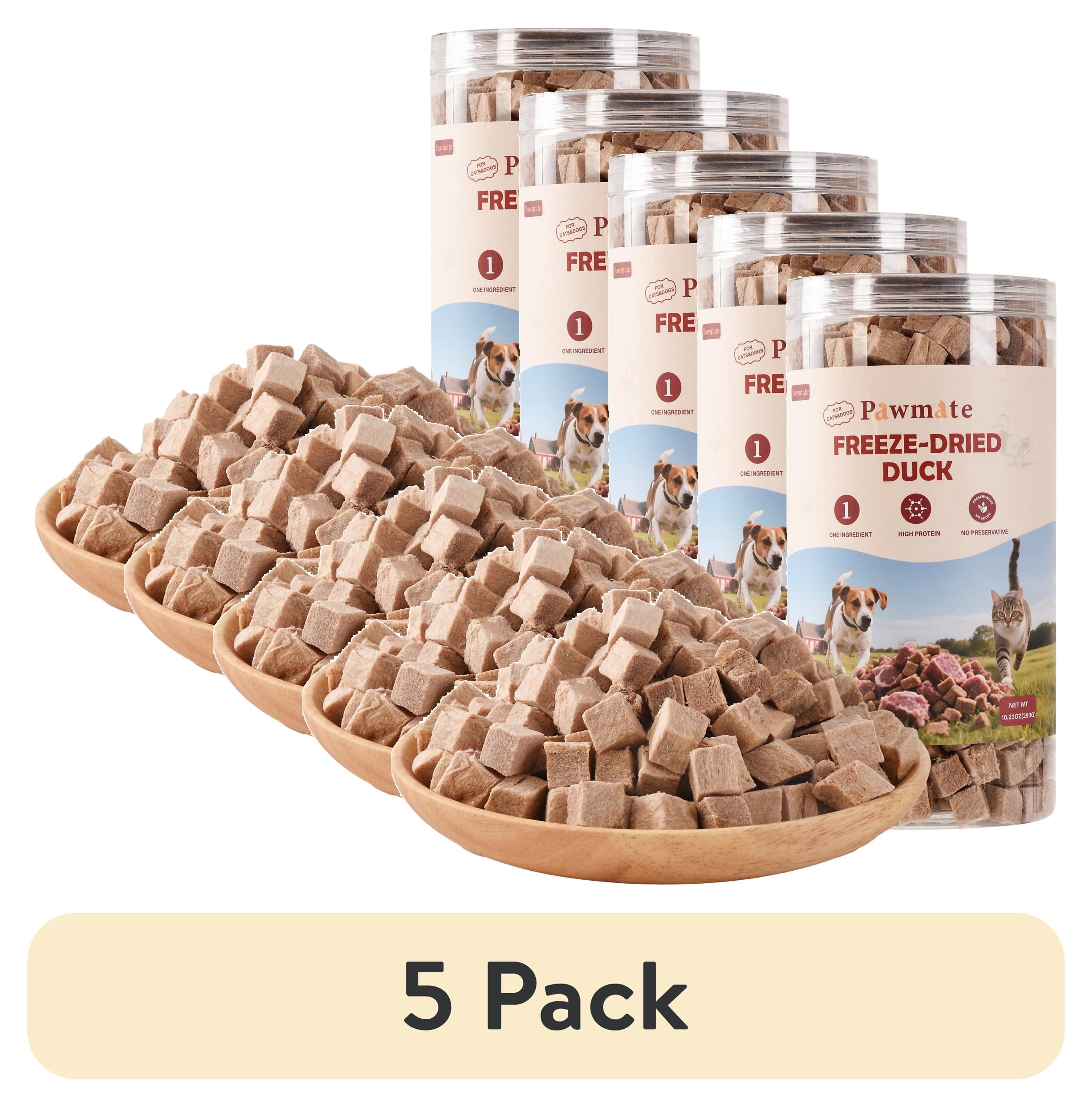 (5 pack) PAWMATE Freeze Dried Duck Treats for Dogs & Cats, Healthy Single Ingredient, High Protein Snacks for Training, 10.23oz