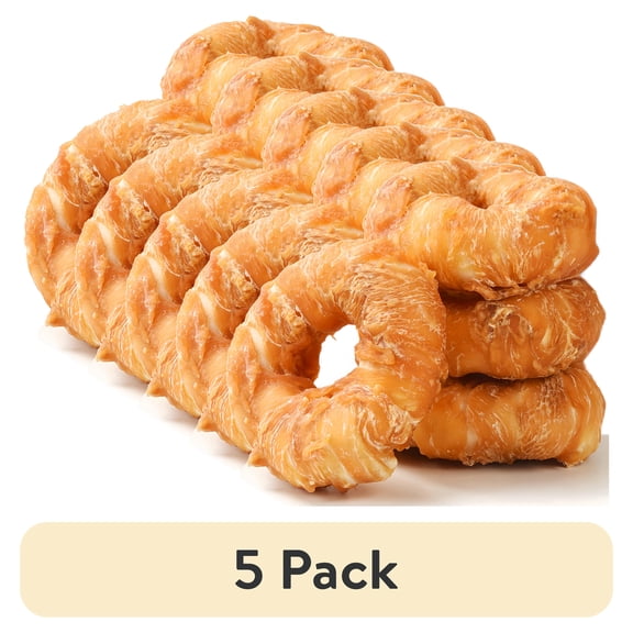 (5 pack) Pawmate Rawhide Dog Treats, Chicken Wrapped Rawhide Donuts, Long Lasting Chews for Medium Large Dogs, 4 Count