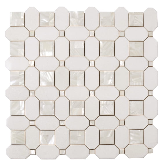 5 pack Pearl White 12.2-in. x 12.2-in. Polished Thassos and Shell Mosaic Floor and Wall Tile (5.3 sq. ft./Case)
