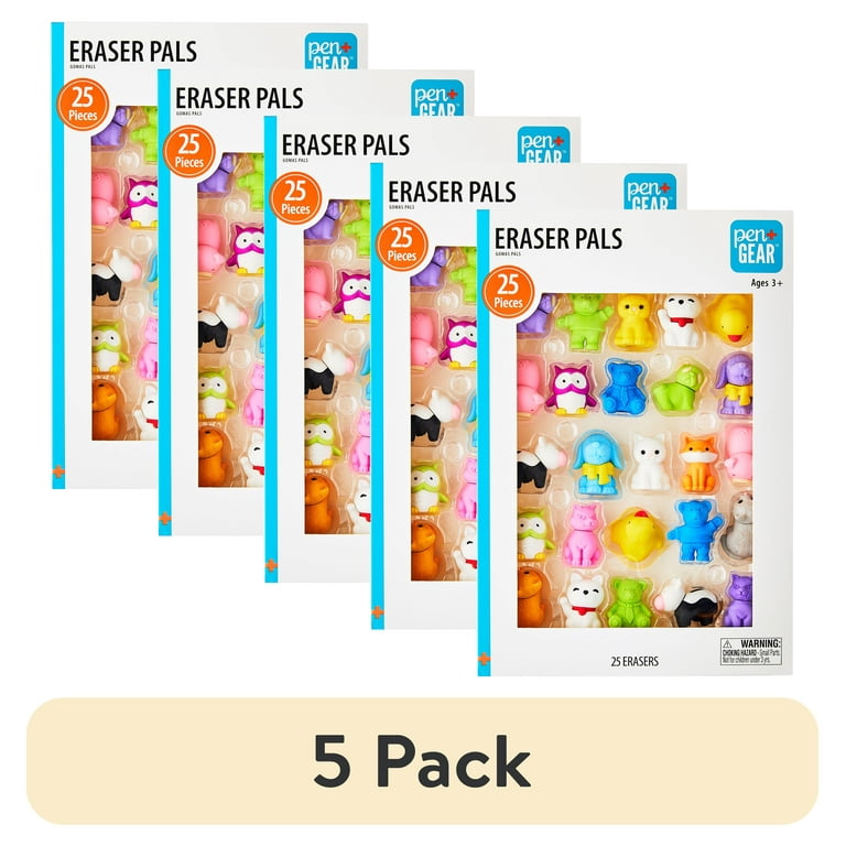 5 pack) Pen+Gear Eraser Pals, Animals-theme, Multi-olor, 25 Count