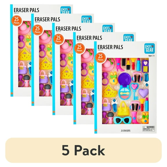 (5 pack) Pen+Gear Girl Fashion-Themed Eraser Pals, Multi-Color, 25 Count