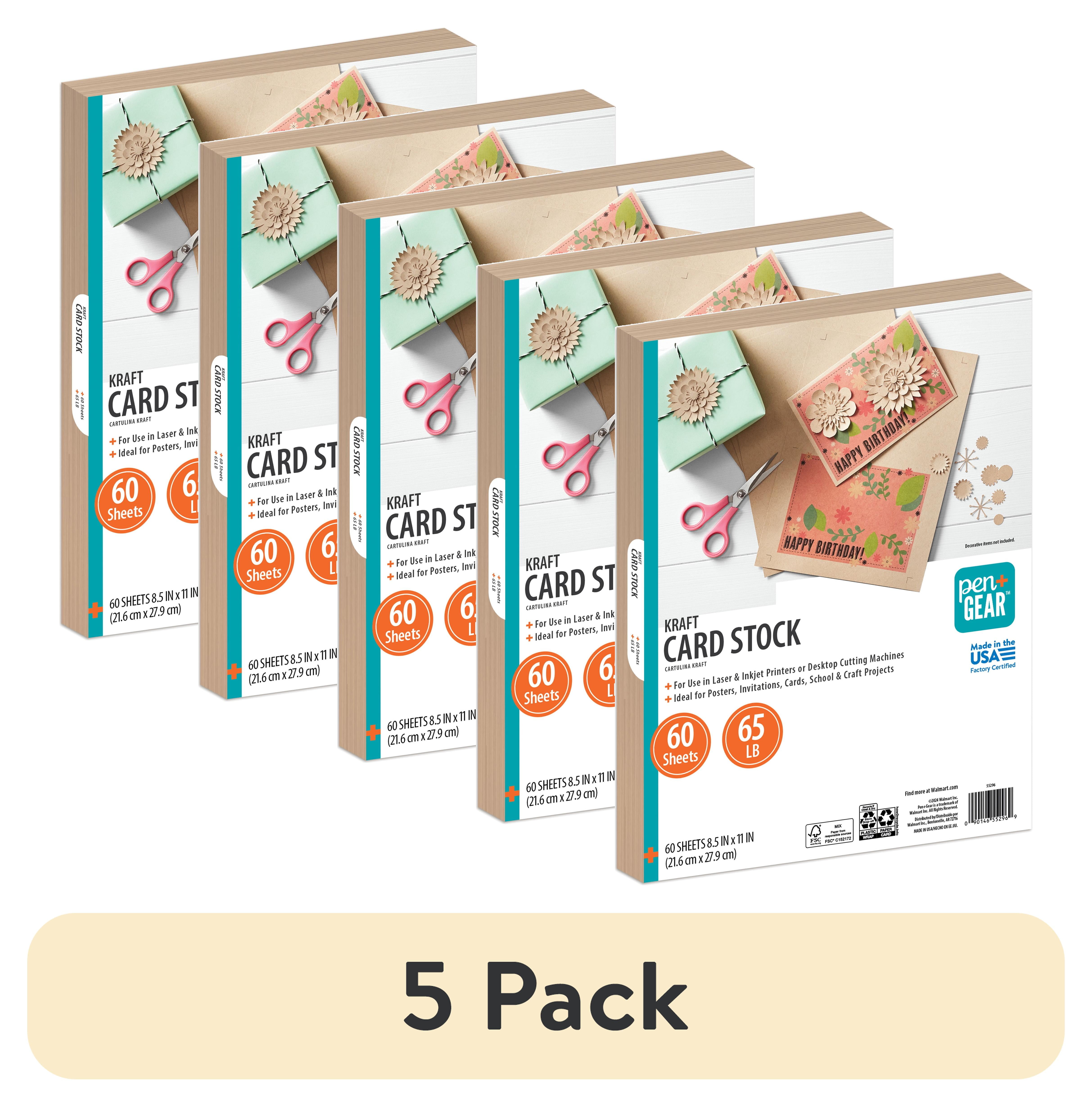 (5 pack) Pen+Gear Kraft Card Stock Paper, 8.5"x 11", 65 lb, 60 Sheets