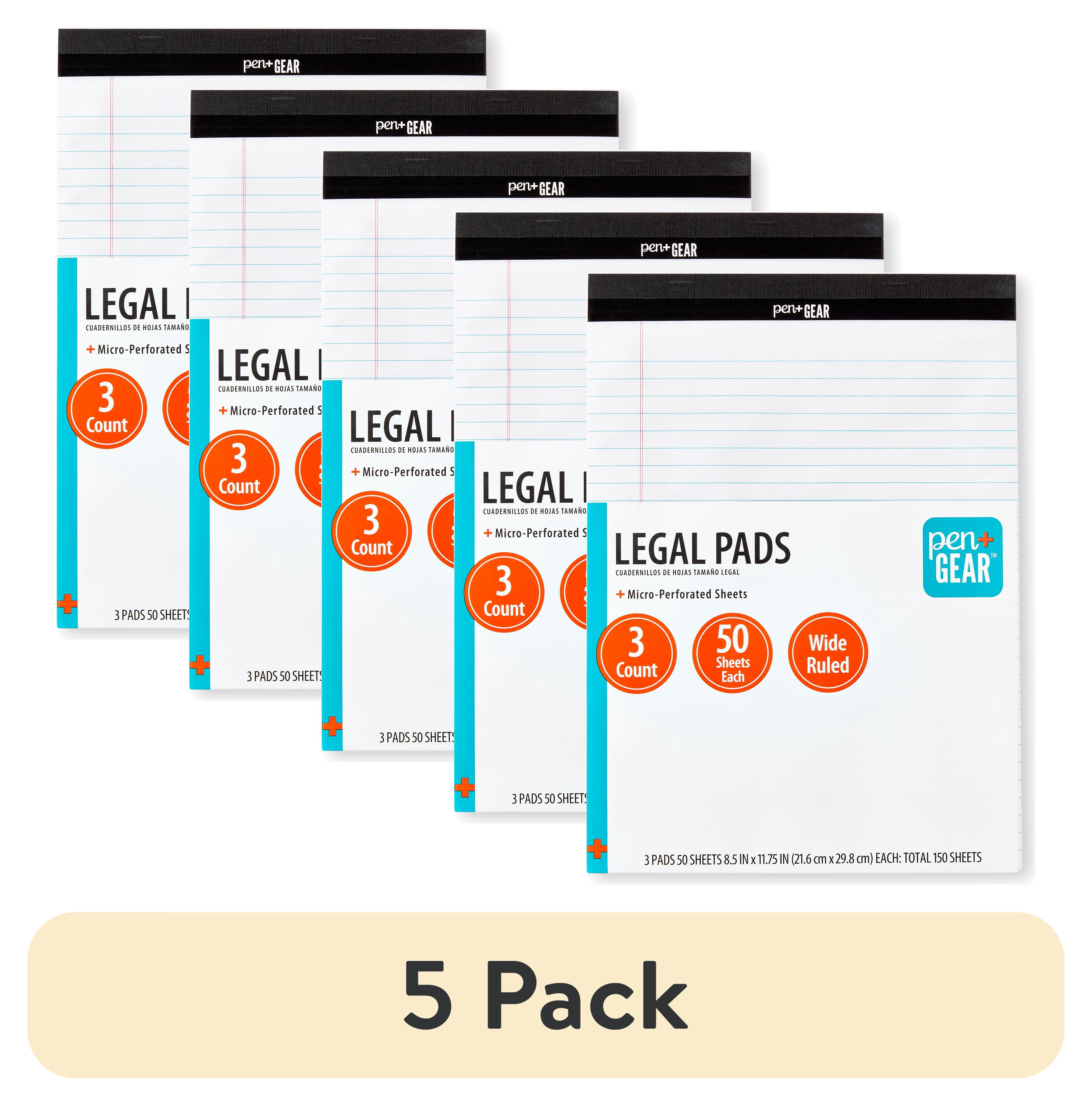 (5 pack) Pen+Gear Wide Ruled Legal Pad, Perforated, 8.5 x 11.75 Inches, 50 Sheets, 3-Pack