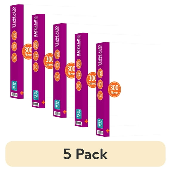 (5 pack) Pen+Gear Premium Bright White Printer Paper, 8.5" x 11", 28 lb/105 Gsm, 1 Ream (300 Sheets)